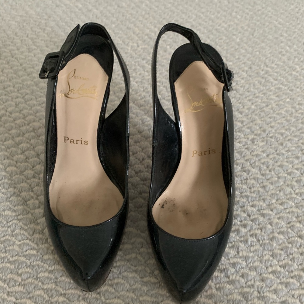Christian Louboutin patent leather sling backs